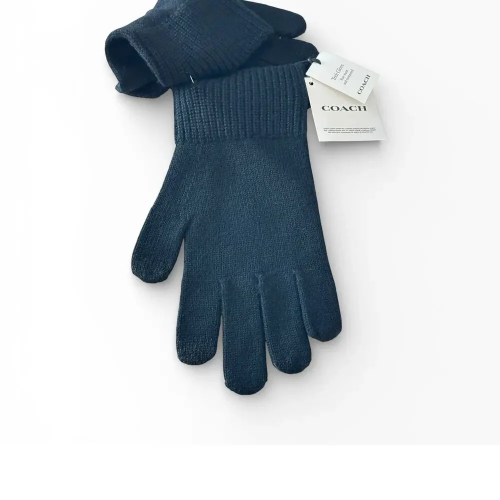Coach Knit Tech Gloves With Rubber Patch Black L/XL